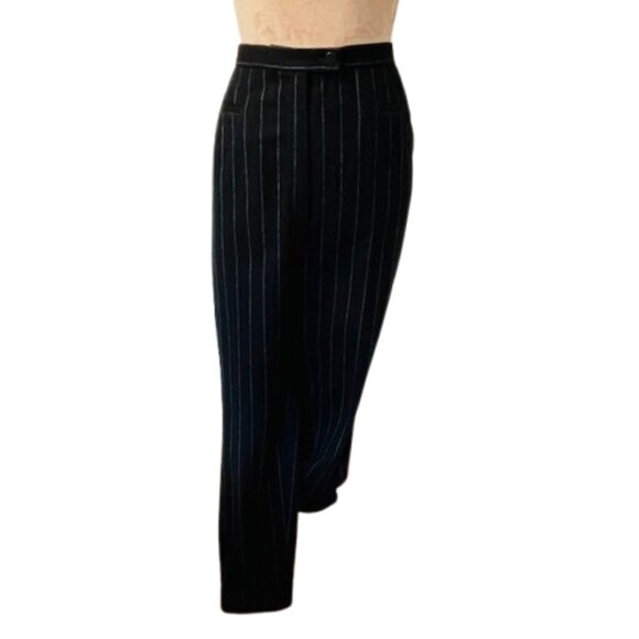 Vintage Allan Waller Wool Cashmere Pin Stripe Dress Pant Ultra High Rise Cuff 30 - Picture 1 of 11